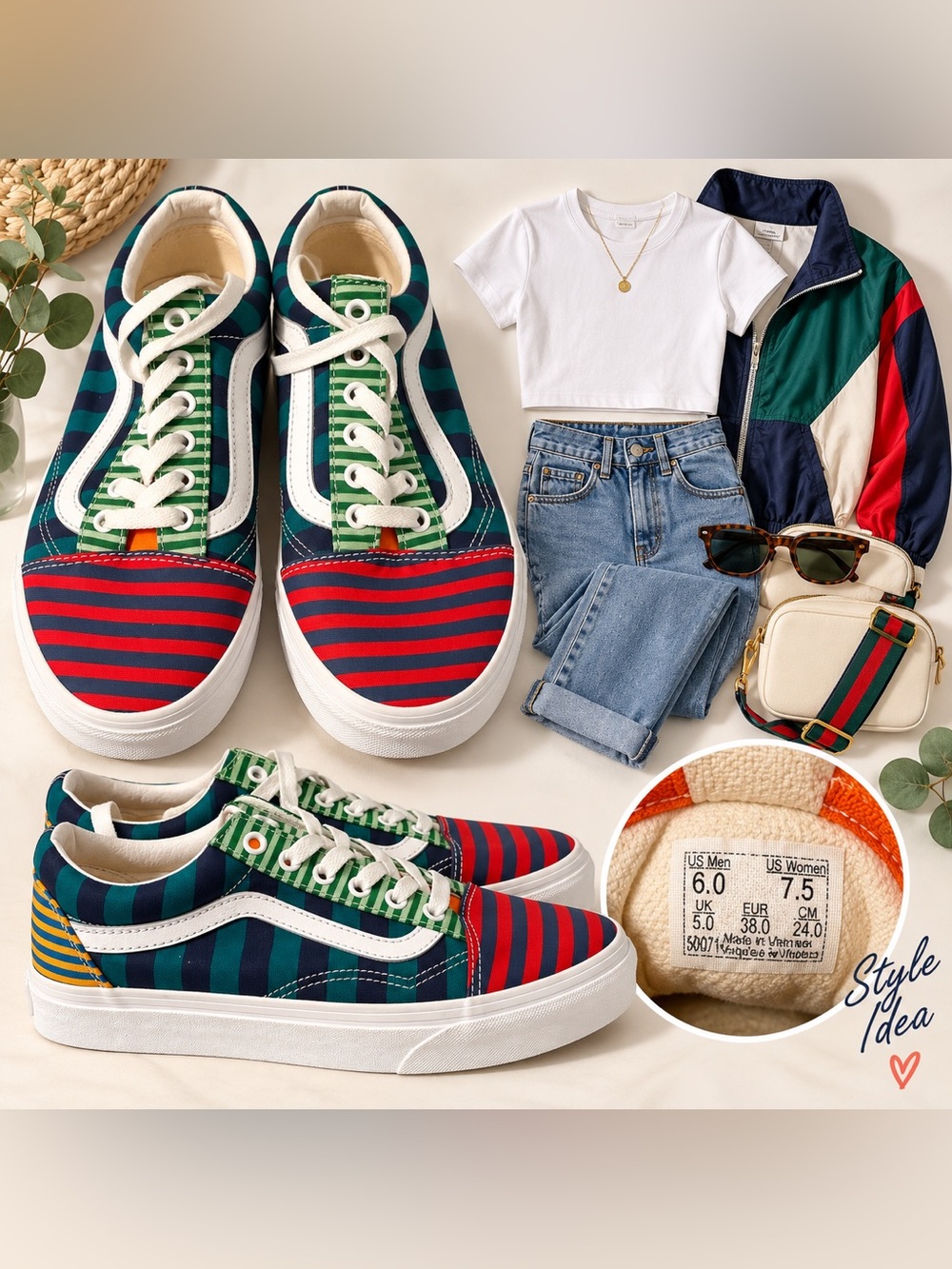 Vans Old Skool Multicolor Striped Sneakers Men’s 6 Women’s 7.5